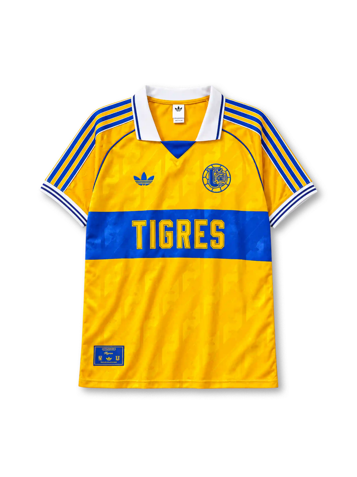 Tigres UANL 65th anniversary home jersey adidas front view yellow blue band
