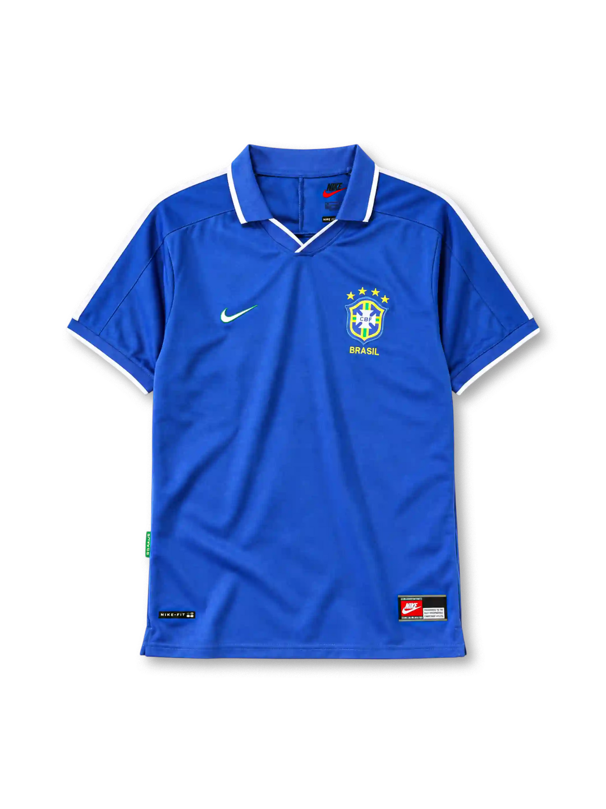 Brazil 1997 away jersey Nike front view blue striped collar