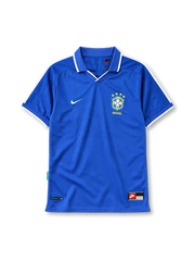 Brazil 1997 away jersey Nike front view blue striped collar
