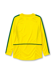 Brazil 2002 long-sleeve home jersey Nike front view yellow green panels