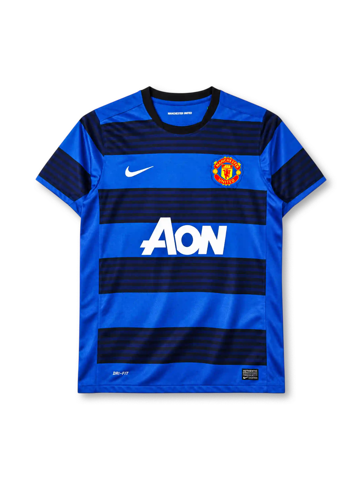 Manchester United 2011-12 away jersey Nike front view blue black hoops