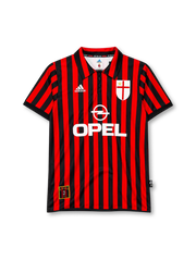 AC Milan 1999-2000 home jersey adidas front view red black stripes centenary