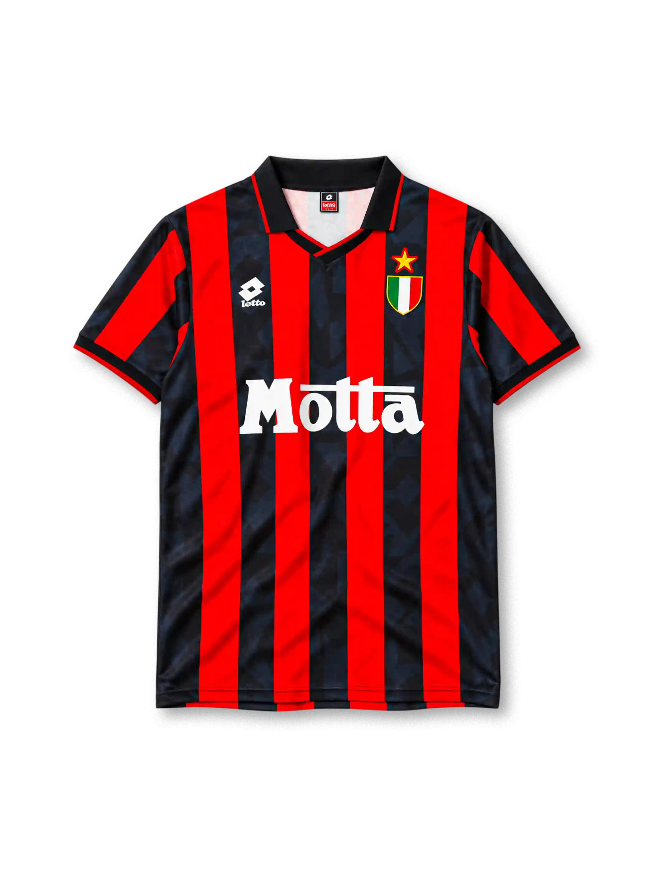 AC Milan 1993-94 home jersey Lotto front view red black stripes scudetto