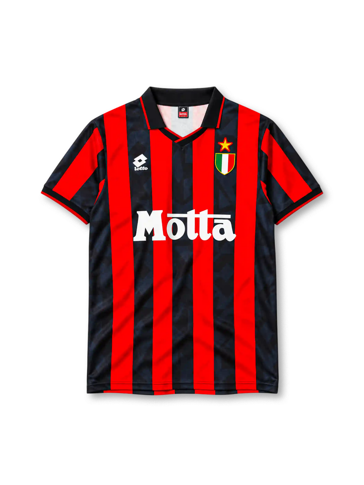 AC Milan 1993-94 home jersey Lotto front view red black stripes scudetto