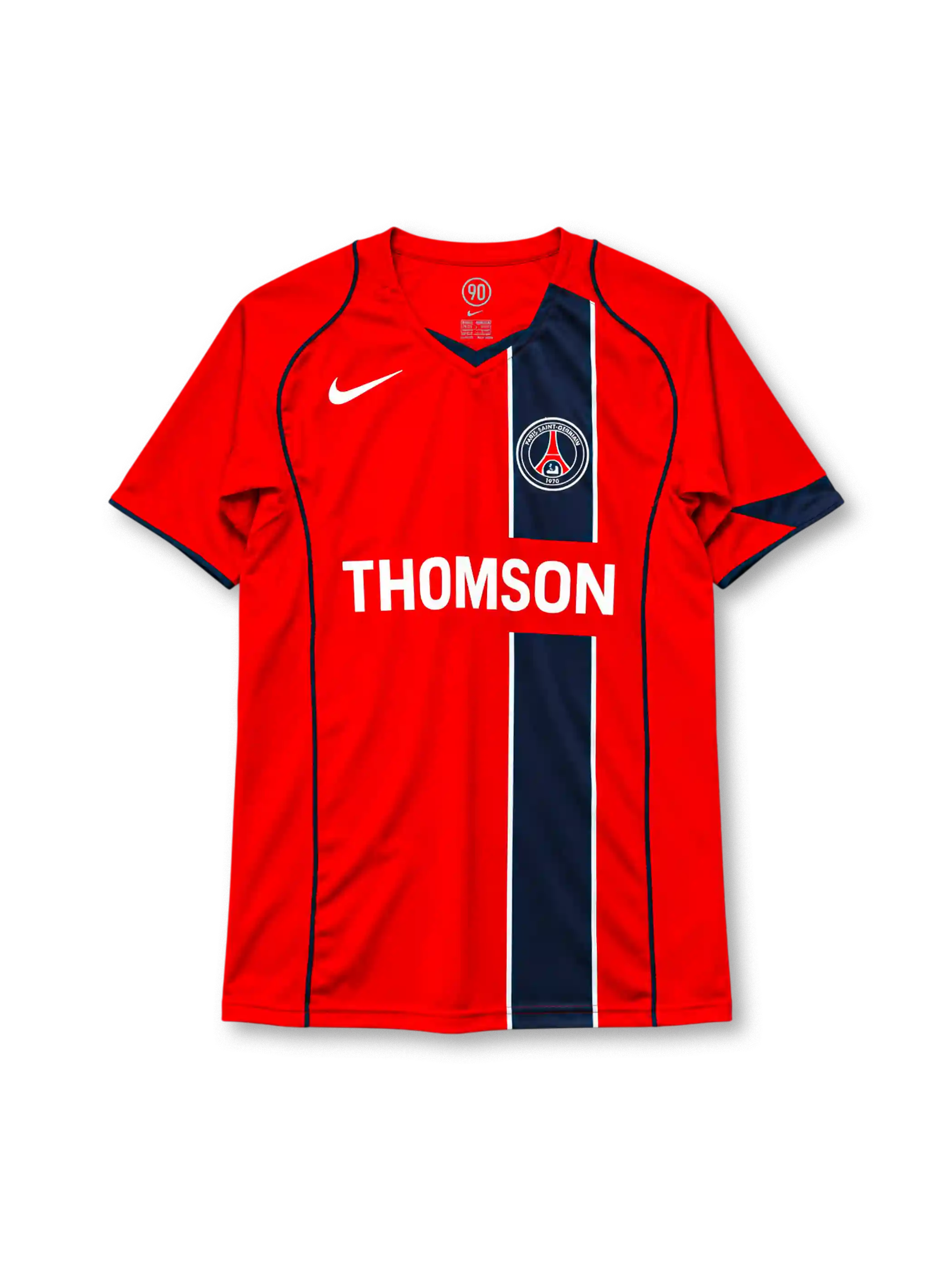 Paris Saint-Germain 2004-05 away jersey Nike front view red navy stripe