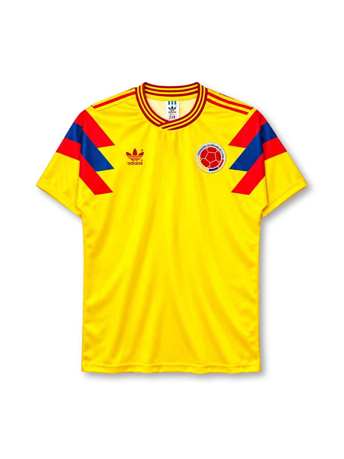 Colombia 1990 home jersey adidas front view yellow red blue panels