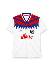 Olympique Lyonnais 1995-96 home jersey adidas front view white checkerboard pattern