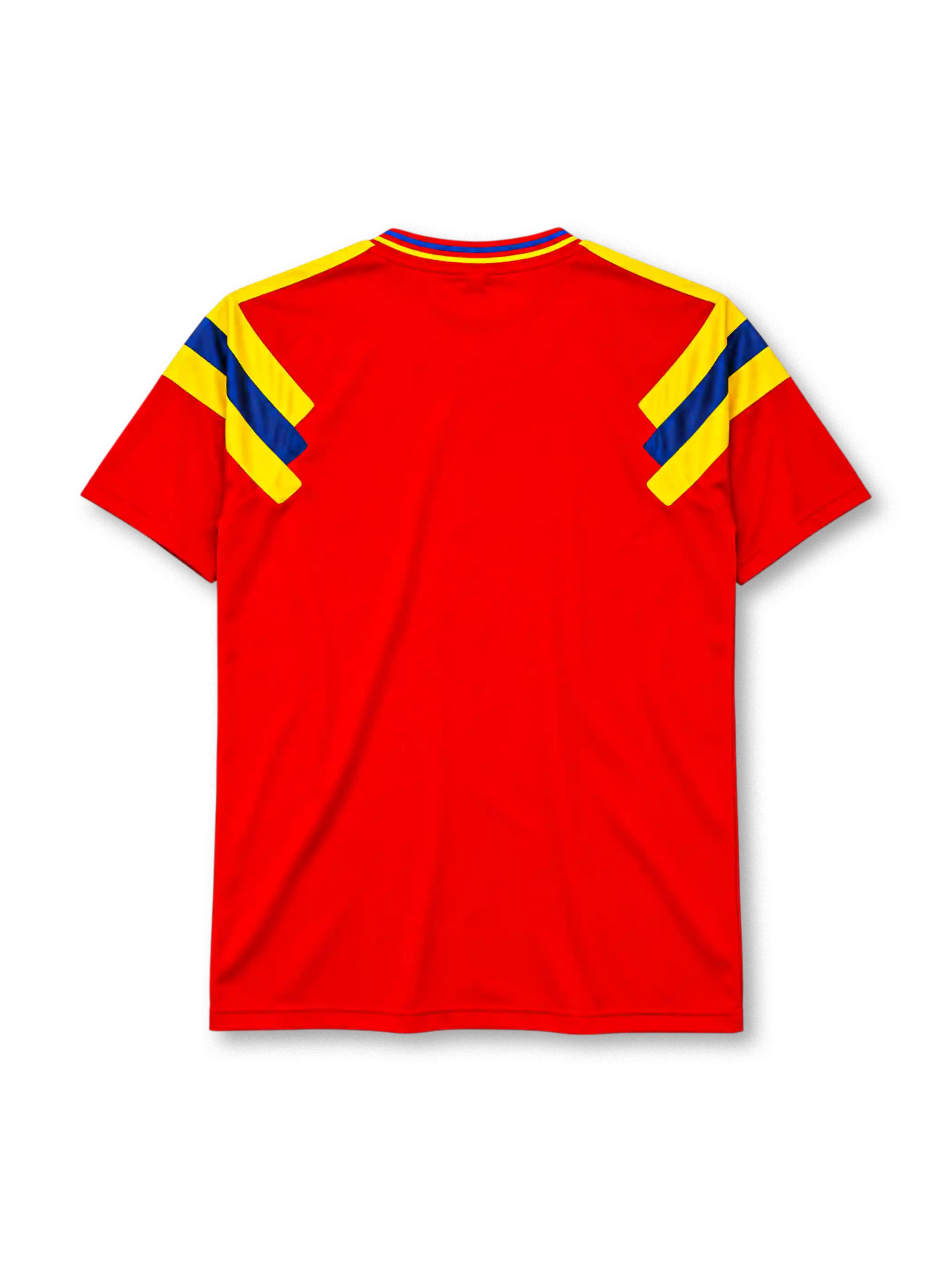 Colombia 1990 away jersey adidas front view red yellow blue panels
