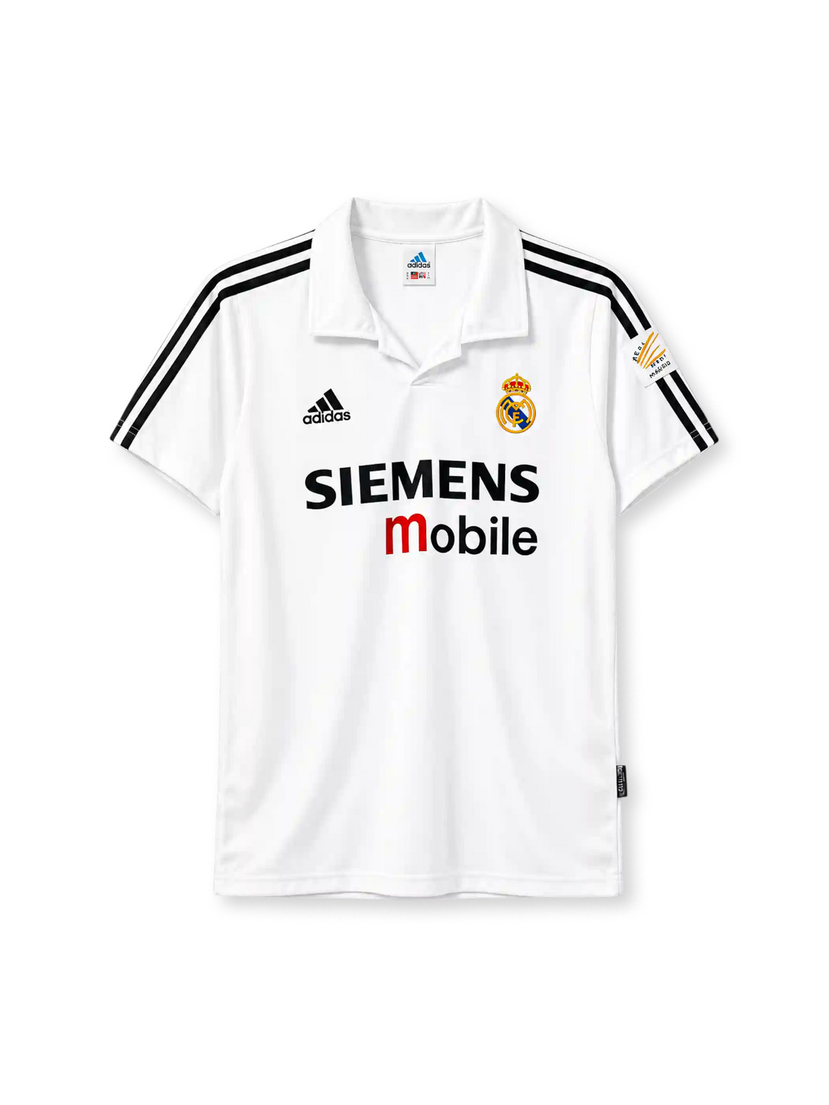 Real Madrid 2002-03 home jersey adidas front view white black stripes Siemens mobilev