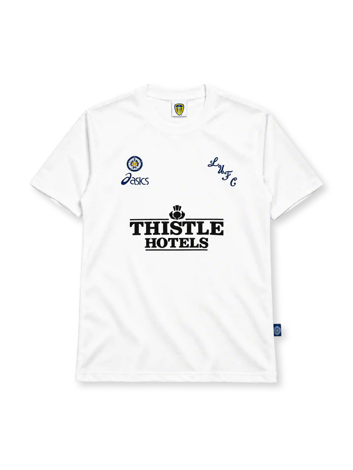 Leeds United 1995-96 home jersey Asics front view white Thistle Hotels