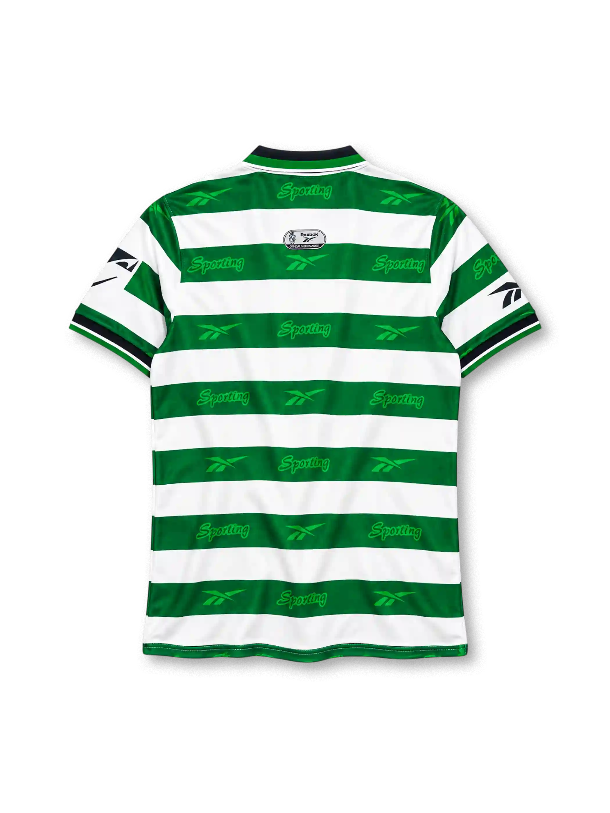 Sporting CP 1999-2000 home jersey Reebok front view green white hoops