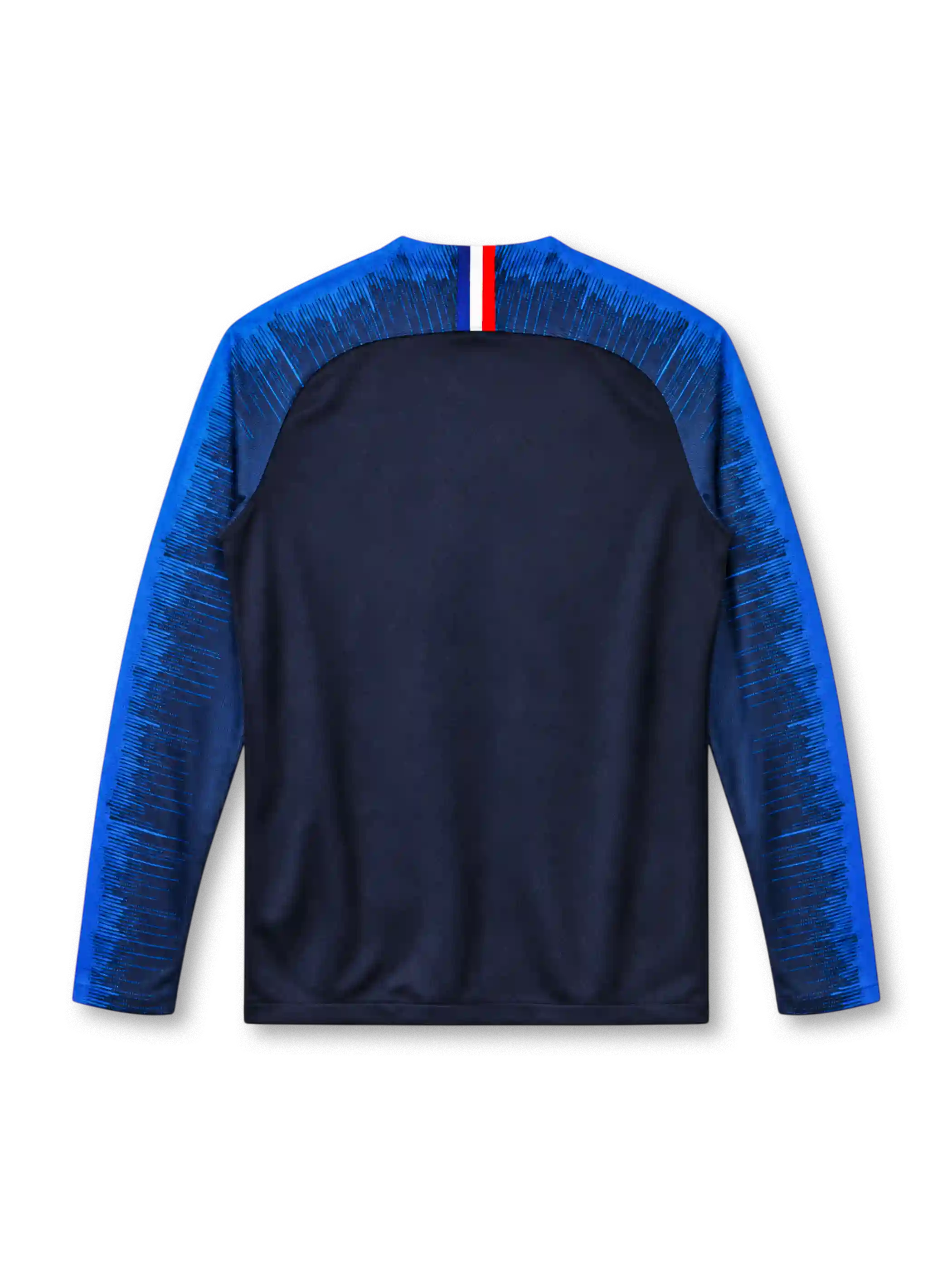 France 2018 long-sleeve home jersey Nike front view navy blue gradient sleeves