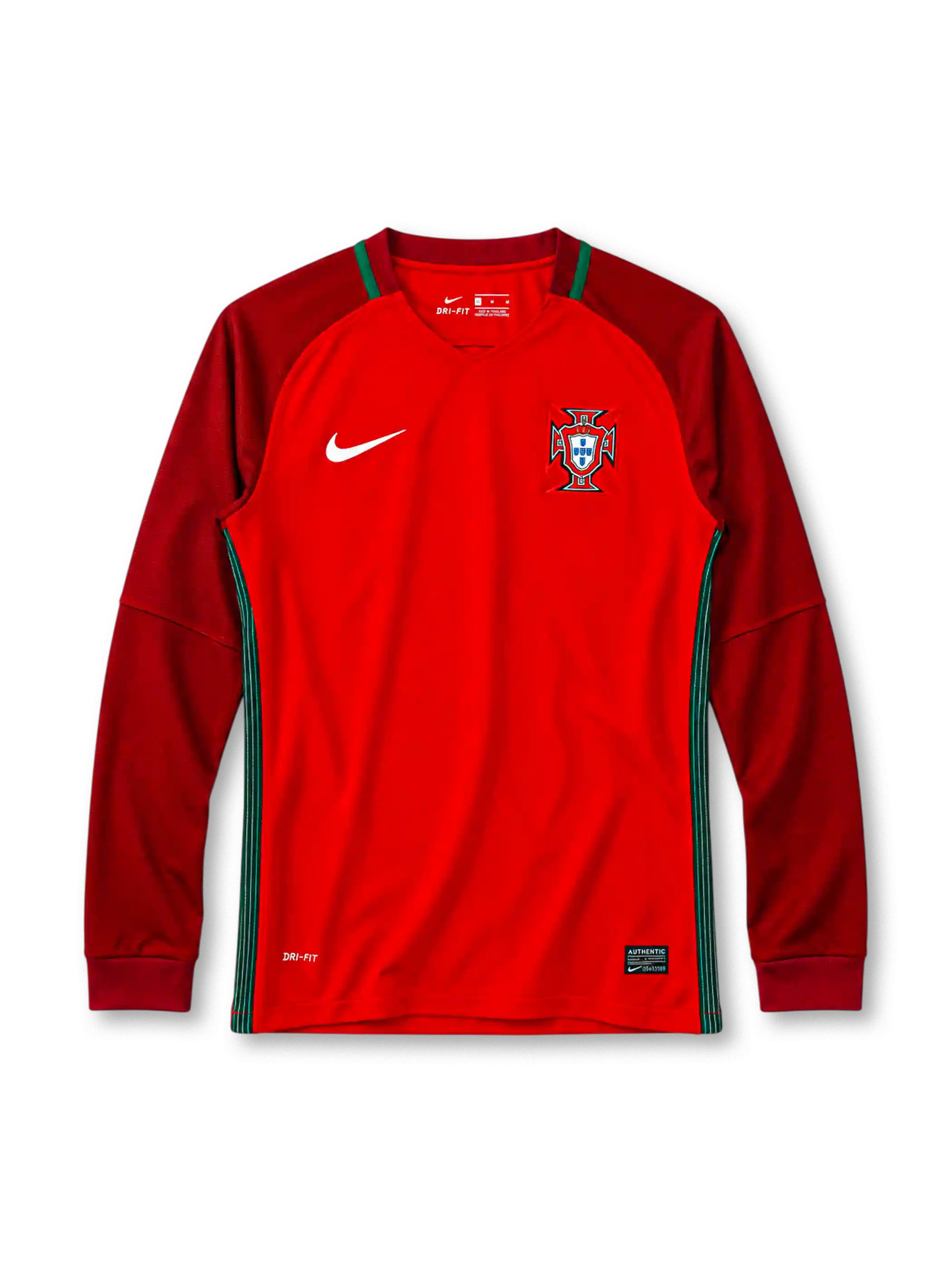 Portugal 2016 long-sleeve home jersey Nike front view red maroon sleeves