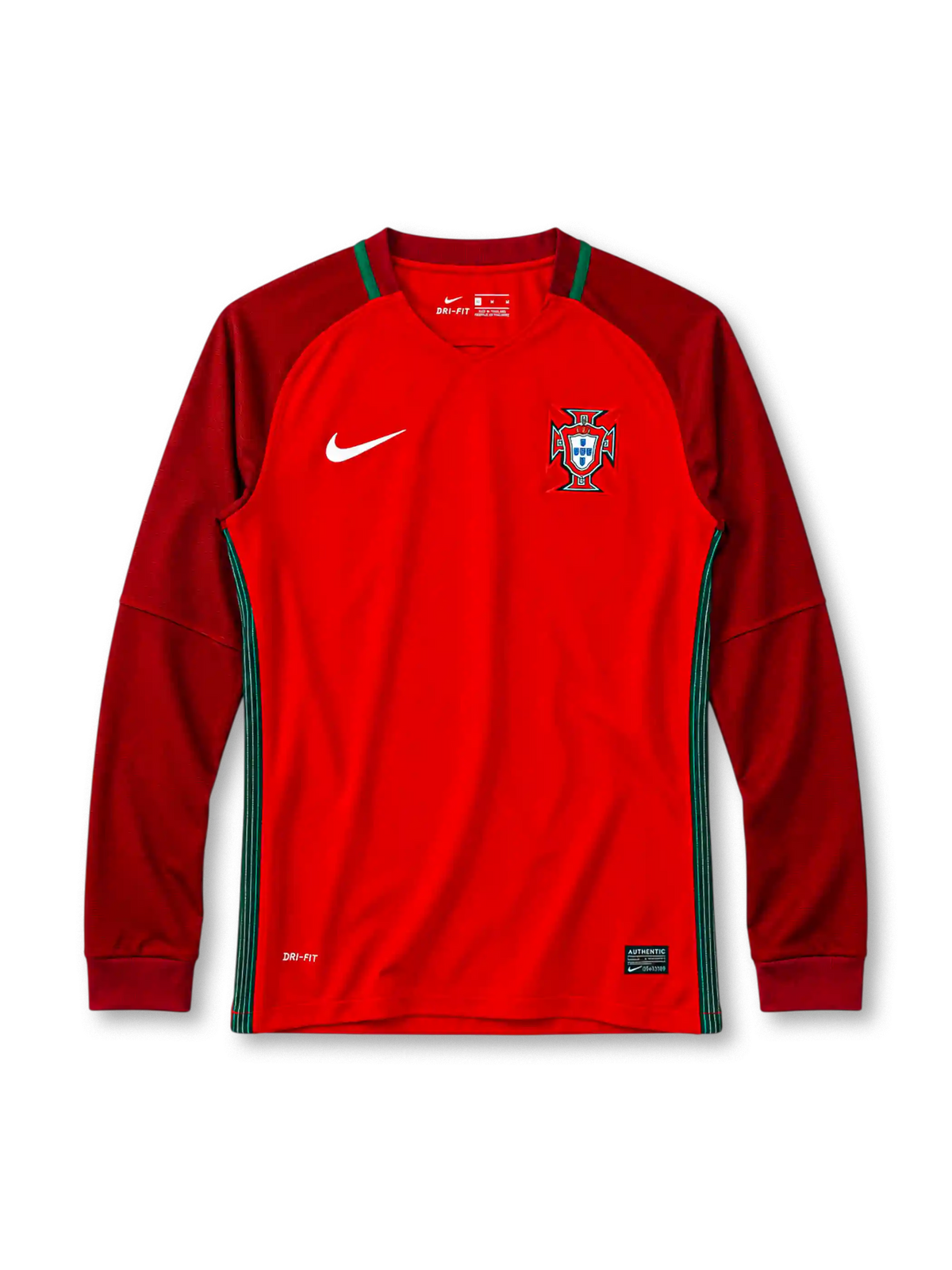 Portugal 2016 long-sleeve home jersey Nike front view red maroon sleeves