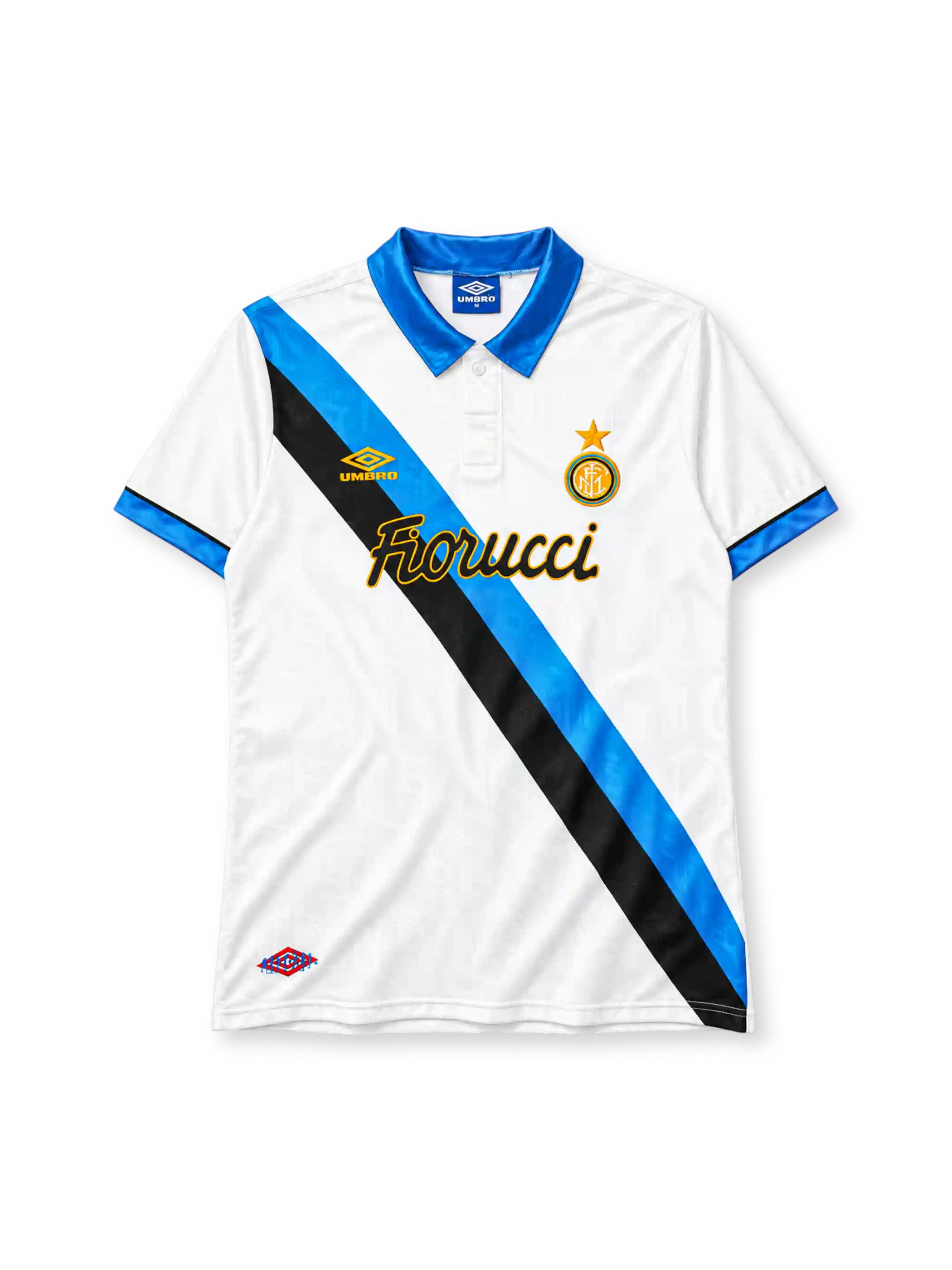 Inter Milan 1994-95 away jersey Umbro front view white blue black sash
