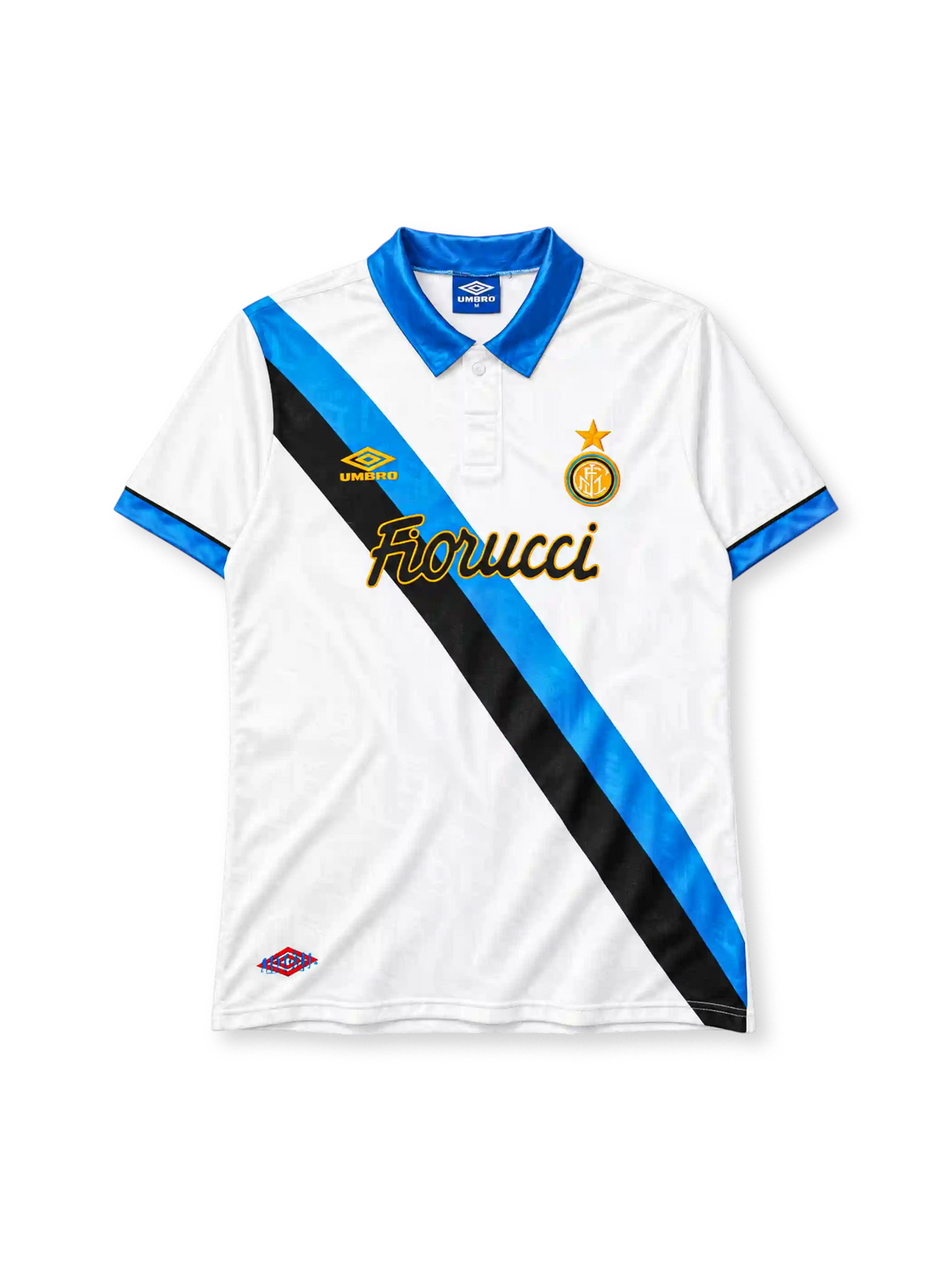 Inter Milan 1994-95 away jersey Umbro front view white blue black sash