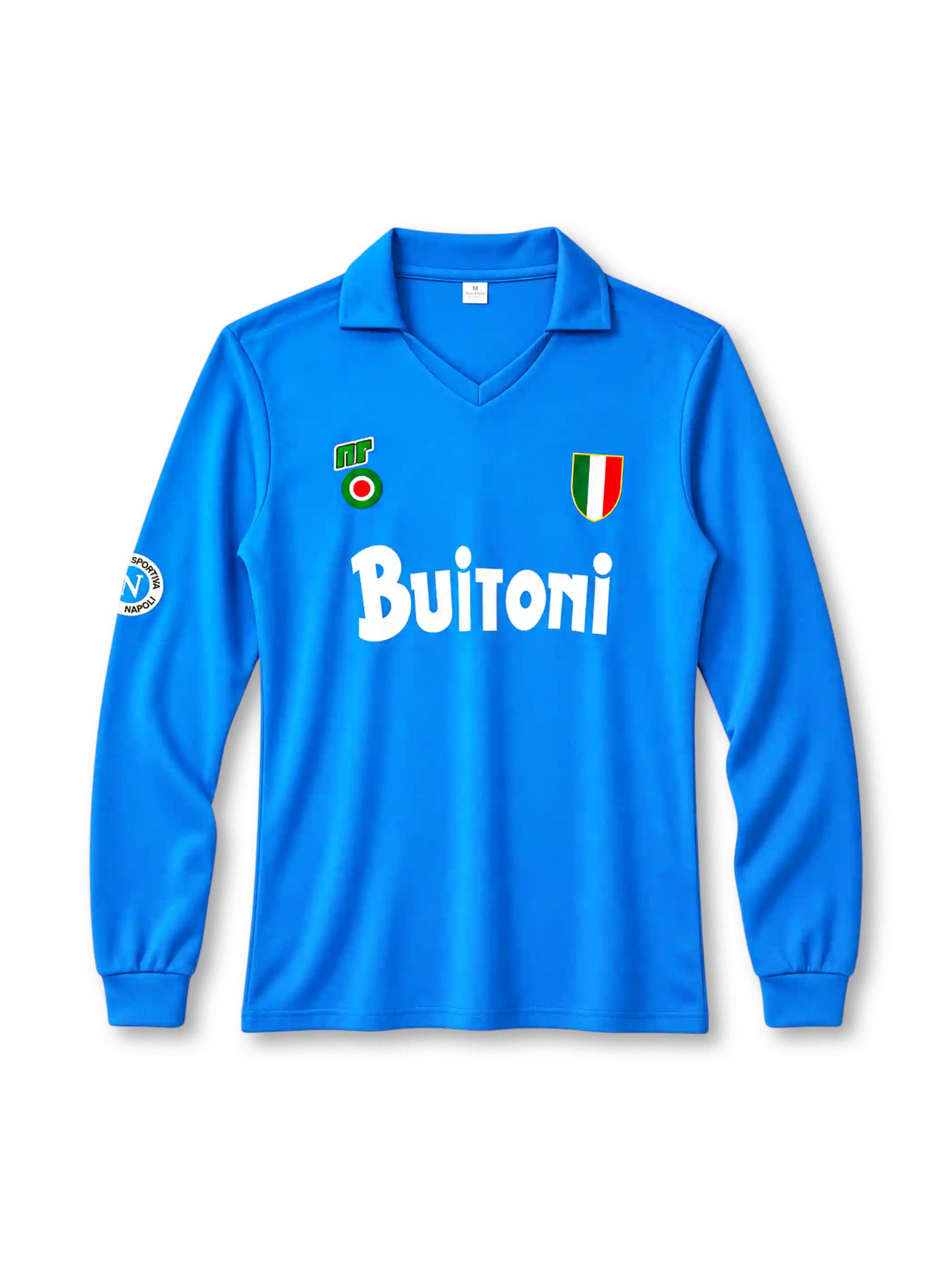 Napoli 1987-88 long-sleeve home jersey ennerre front view light blue Scudetto shield