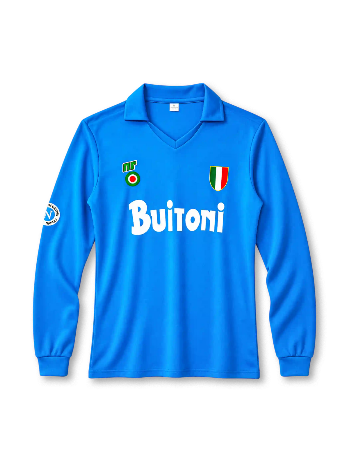 Napoli 1987-88 long-sleeve home jersey ennerre front view light blue Scudetto shield