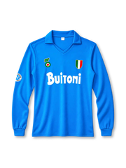 Napoli 1987-88 long-sleeve home jersey ennerre front view light blue Scudetto shield