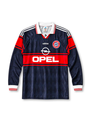 Bayern Munich 1997-99 long-sleeve home jersey adidas front view navy diamond pattern