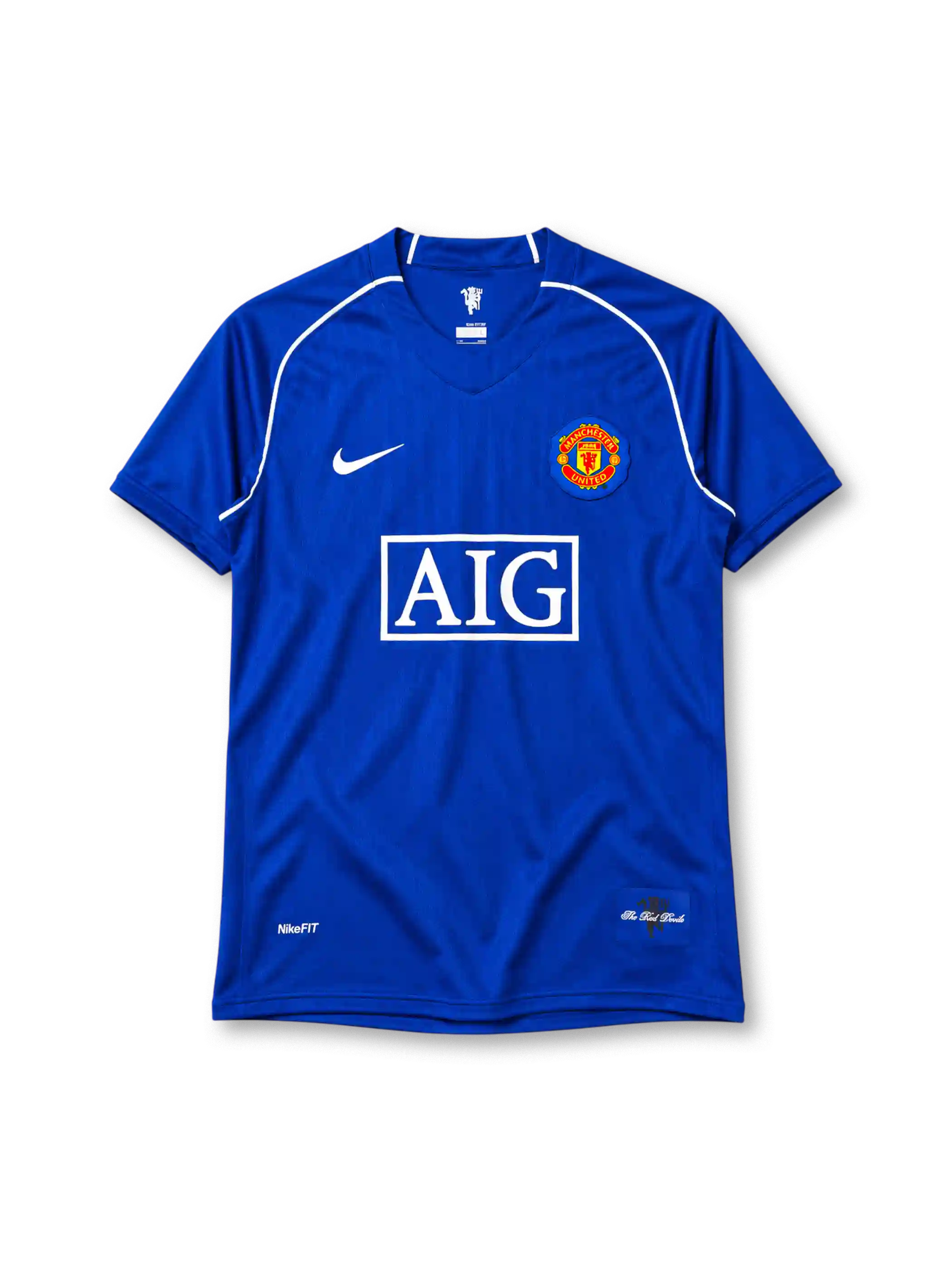 Manchester United 2007-08 goalkeeper jersey Nike front view blue AIG sponsor