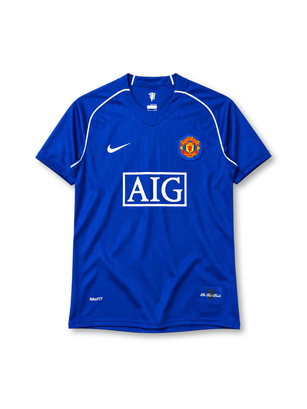 Manchester United 2007-08 goalkeeper jersey Nike front view blue AIG sponsor