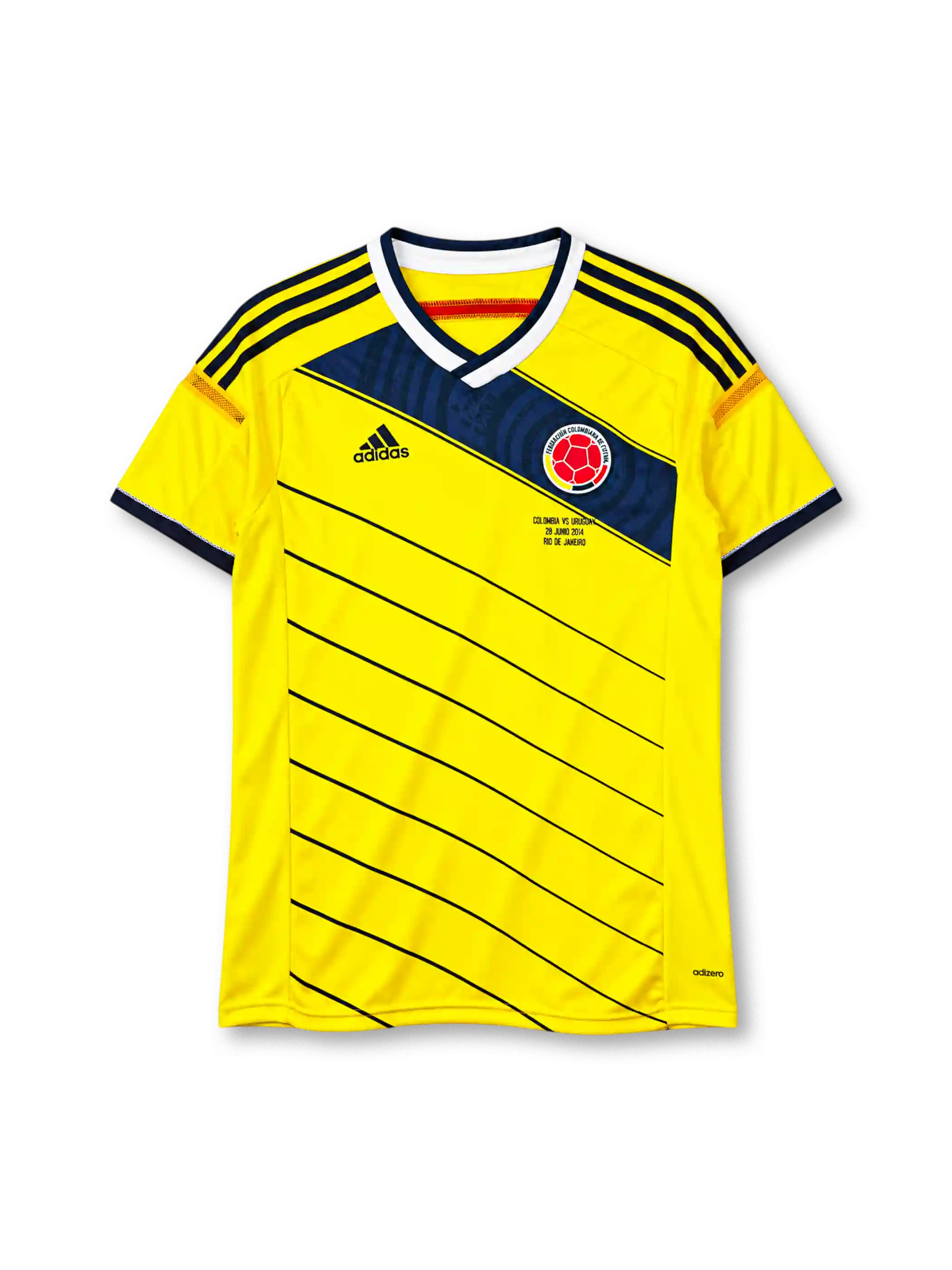 Colombia 2014 home jersey adidas front view yellow navy diagonal band