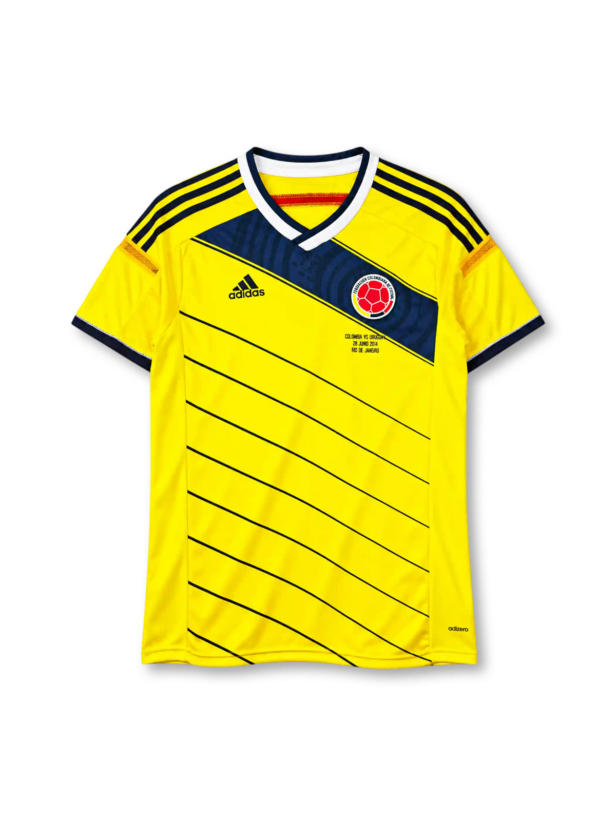 Colombia 2014 home jersey adidas front view yellow navy diagonal band