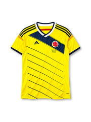 Colombia 2014 home jersey adidas front view yellow navy diagonal band