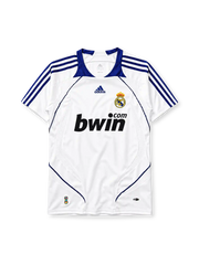 Real Madrid 2007-08 home jersey adidas front view white blue stripes