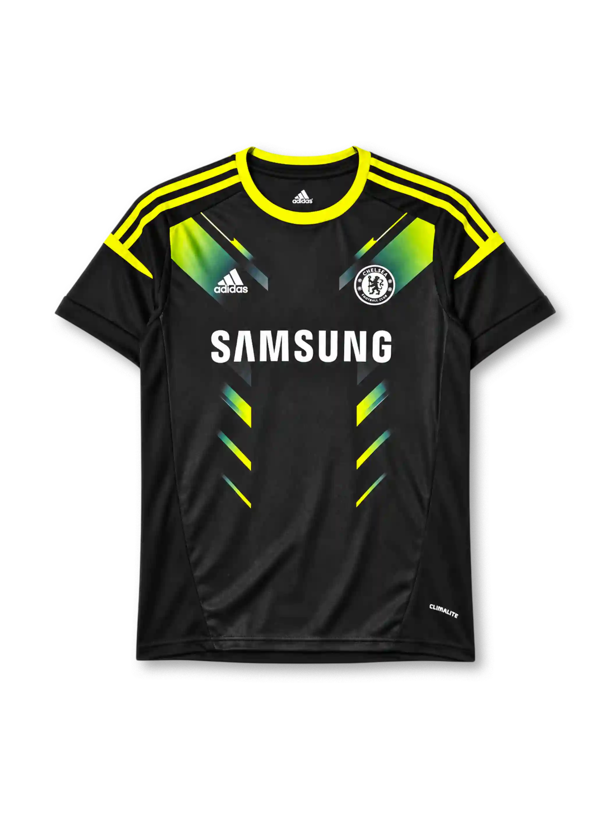 Chelsea 2012-13 third jersey adidas front view black yellow green graphics