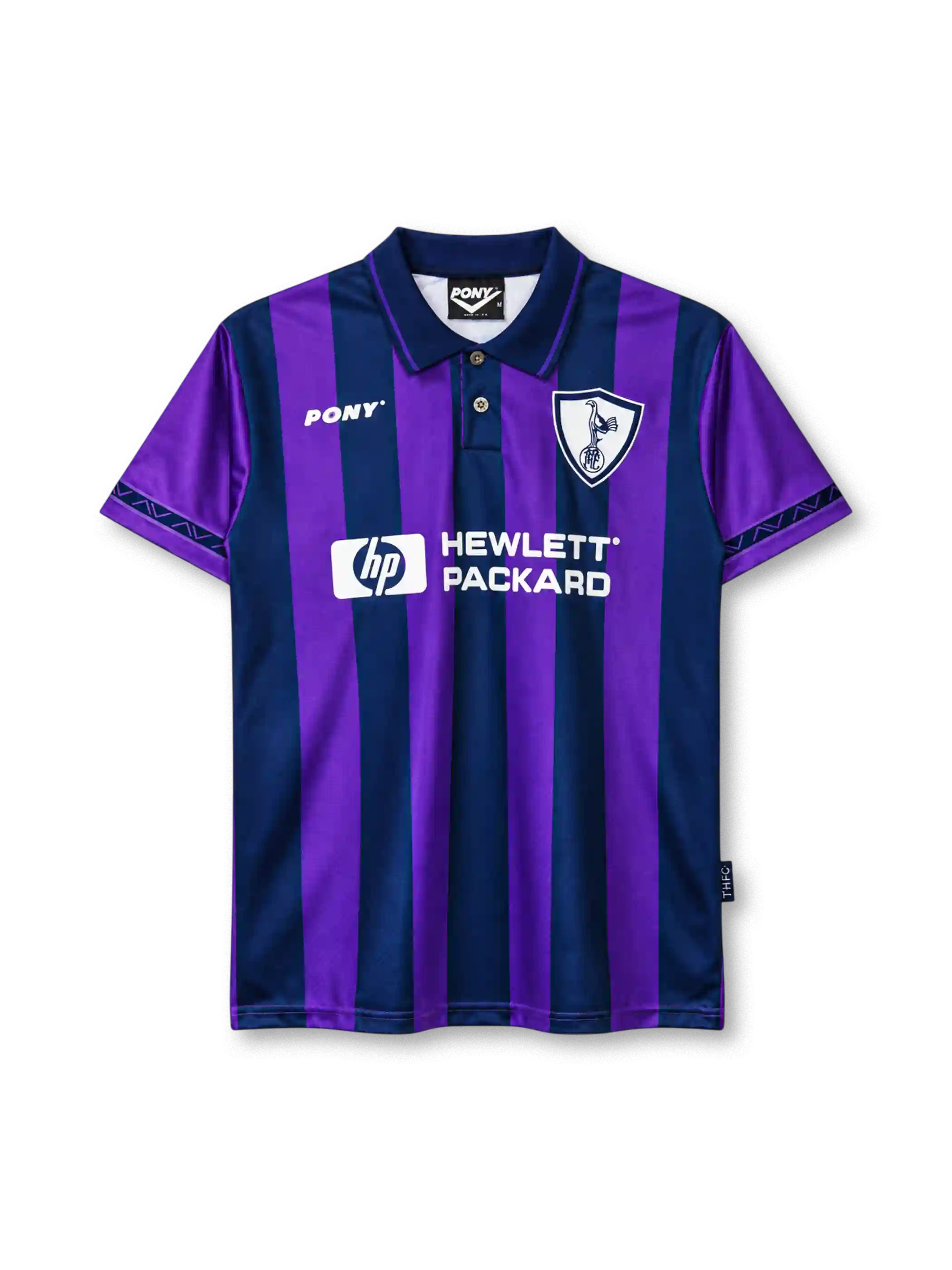 Tottenham Hotspur 1995-97 away jersey Pony front view purple navy stripes