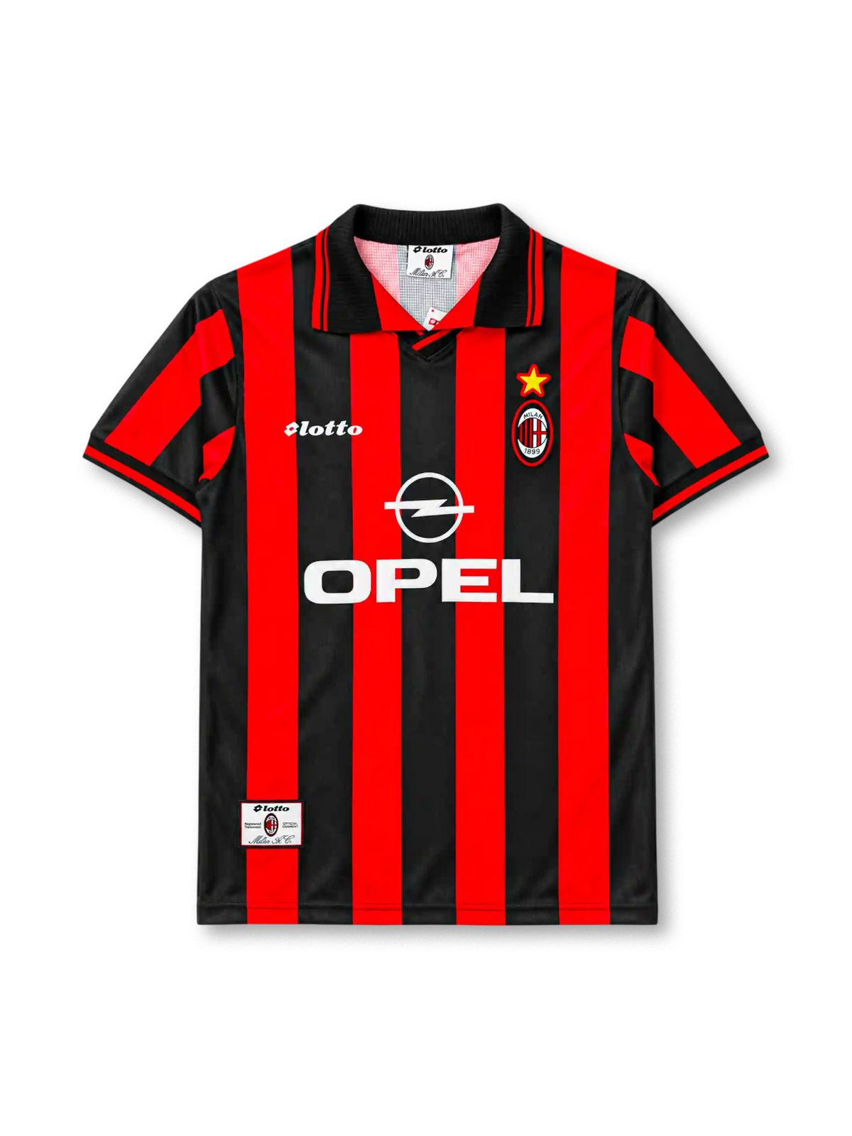 AC Milan 1997-98 home jersey Lotto front view red black stripes