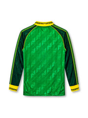 Celtic FC 138th anniversary long-sleeve home jersey adidas front view green shamrock pattern