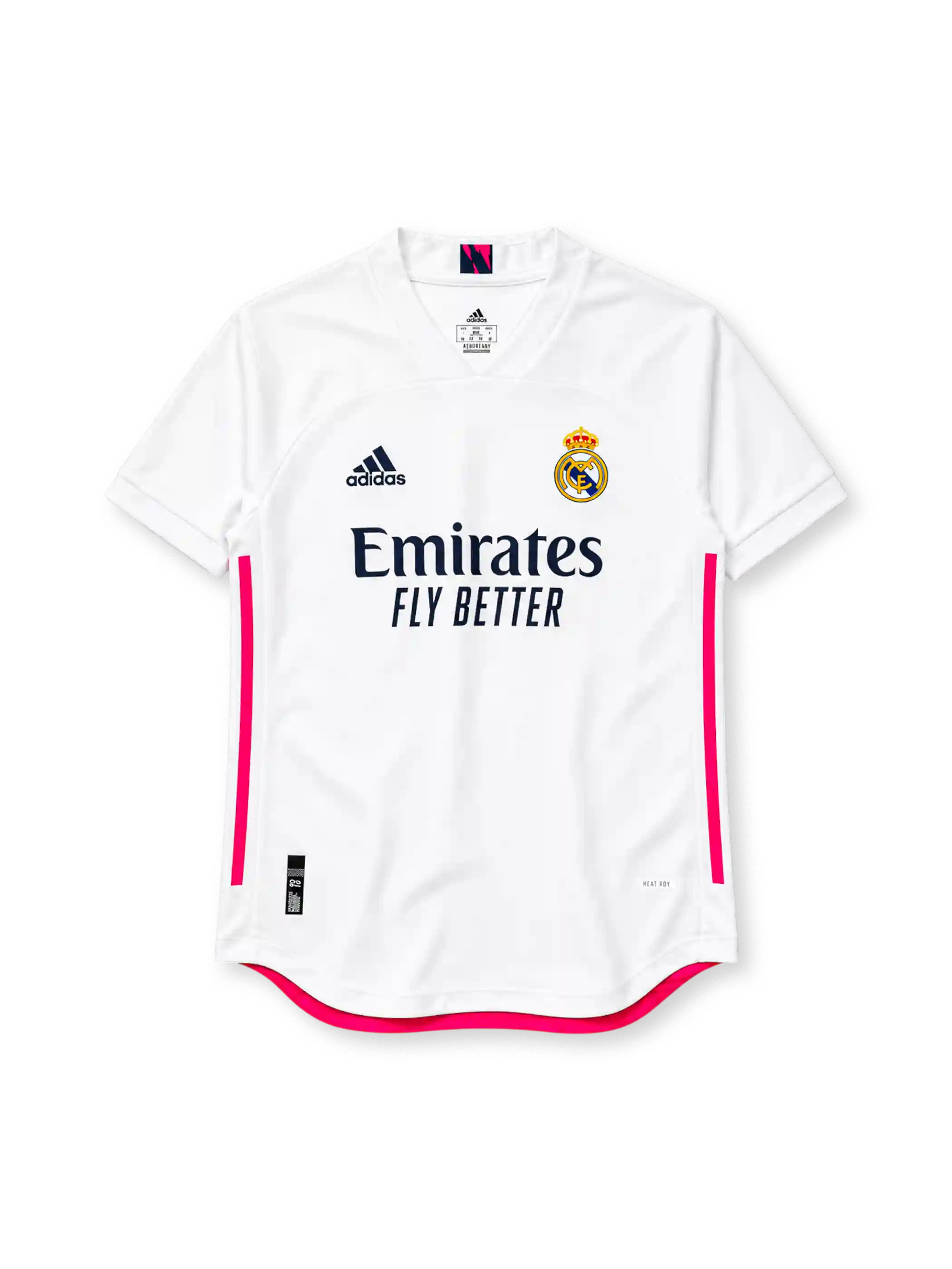 Real Madrid 2020-21 home jersey adidas front view white pink panels