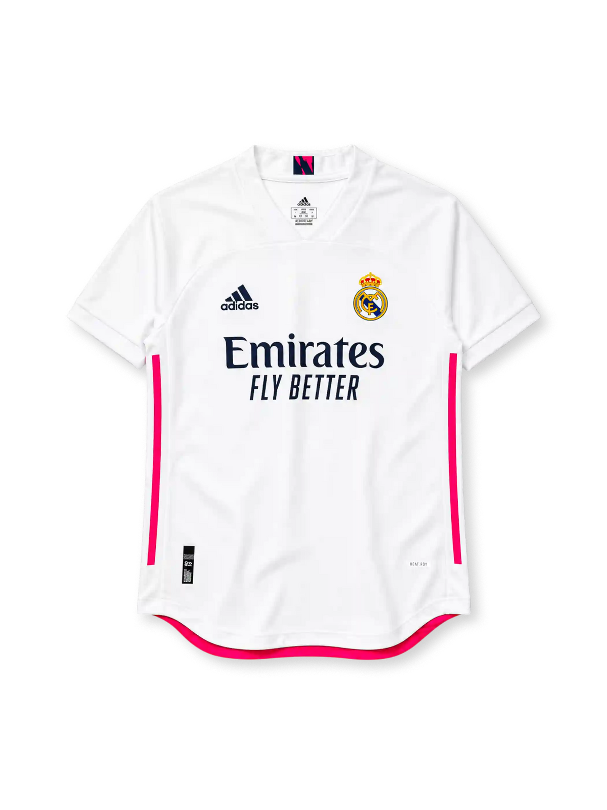Real Madrid 2020-21 home jersey adidas front view white pink panels