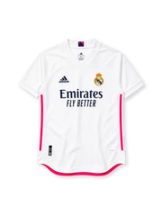 Real Madrid 2020-21 home jersey adidas front view white pink panels