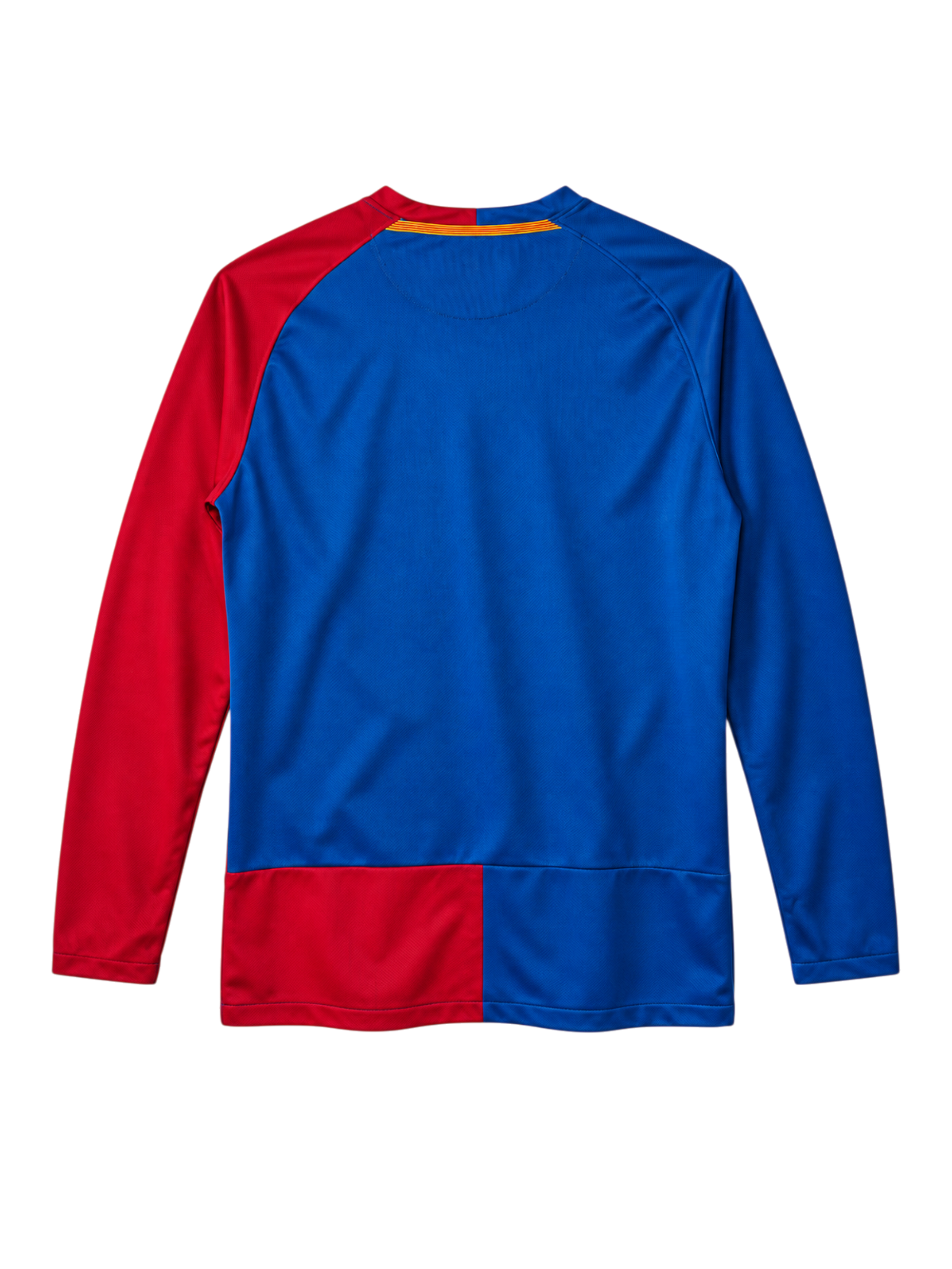 FC Barcelona 2008-09 long-sleeve Champions League final jersey, front view, blue and red split body, Final Roma 2009 text, Nike swoosh, Unicef sponsor logo, club crest