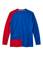 FC Barcelona 2008-09 long-sleeve Champions League final jersey, front view, blue and red split body, Final Roma 2009 text, Nike swoosh, Unicef sponsor logo, club crest