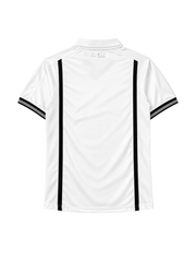 Valencia 2000-01 home jersey, front view, white body with black vertical stripes, Nike swoosh, Terra Mitica sponsor logo, club crest