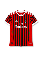 AC Milan 2011-12 home jersey in red and black stripes with Fly Emirates sponsor and white trim