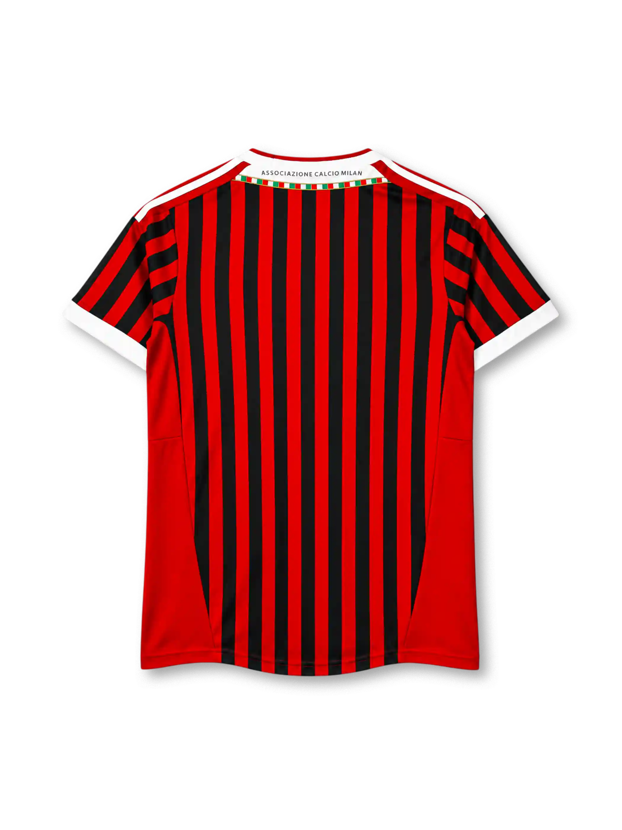 AC Milan 2011-12 home jersey in red and black stripes with Fly Emirates sponsor and white trim