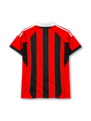 AC Milan 2012-13 home jersey in red and black stripes with Fly Emirates sponsor and white polo collar