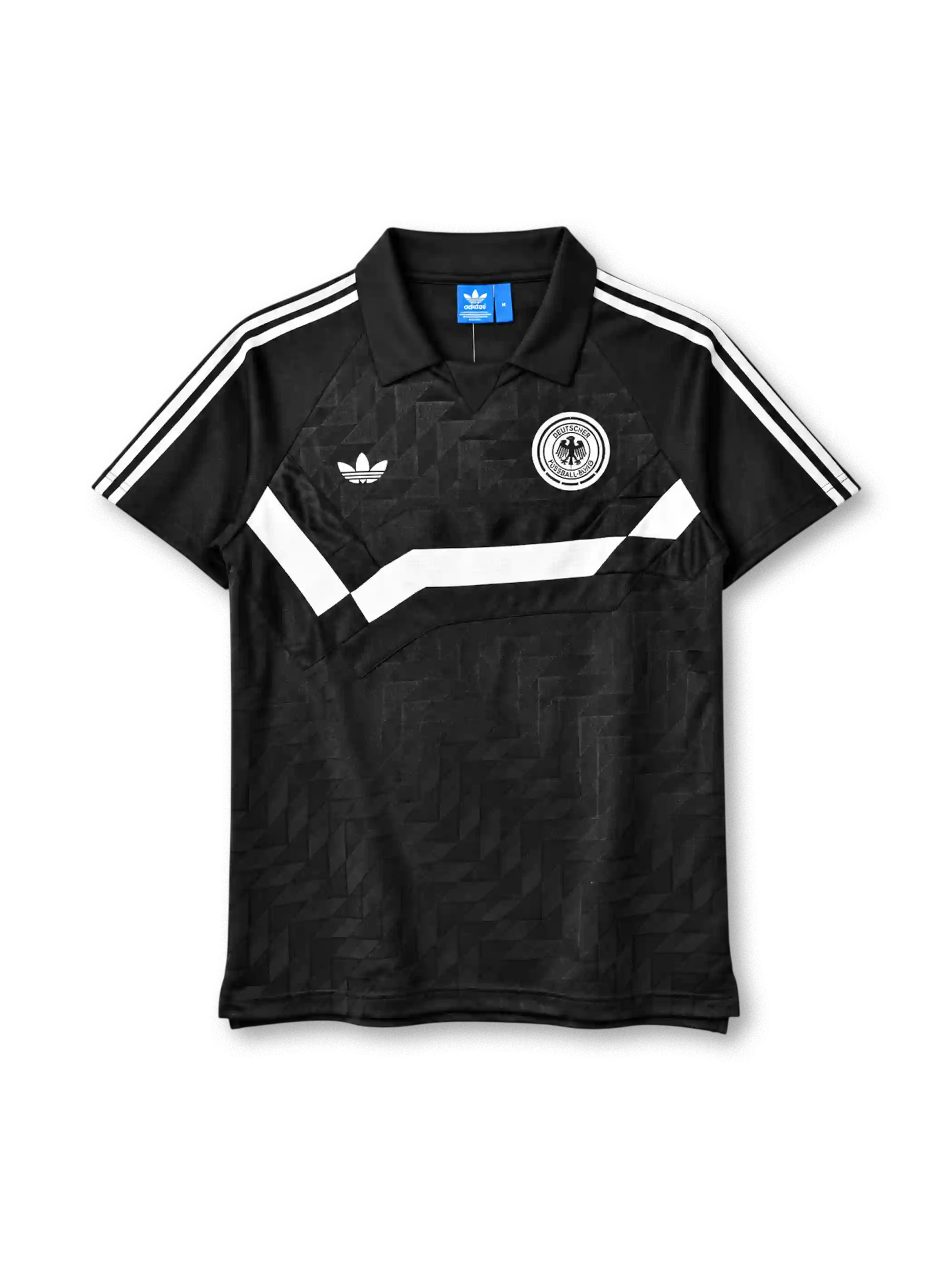 West Germany 1988-90 away jersey in black with white chevron and DFB eagle crest