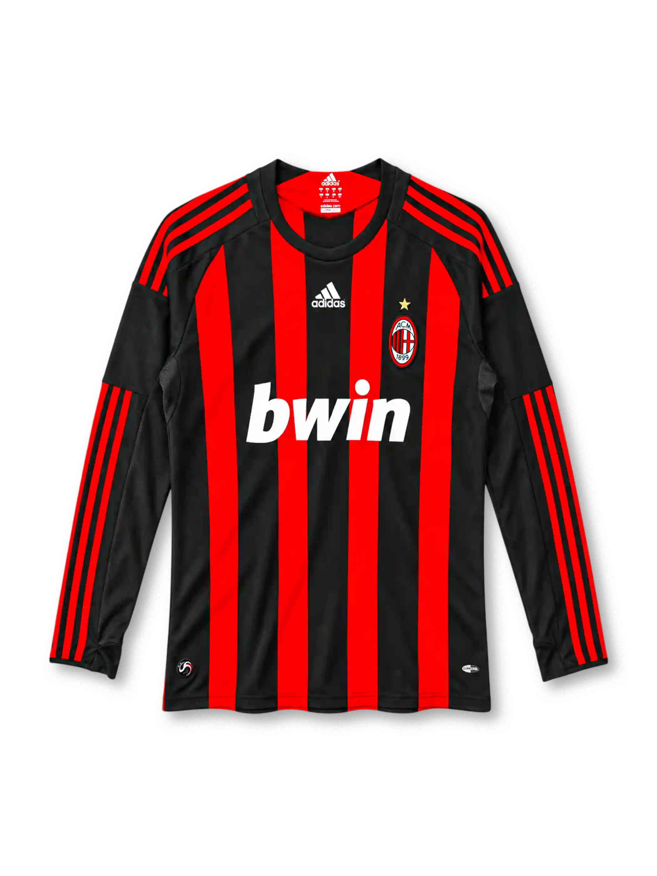 AC Milan 2008-09 long-sleeve home jersey in red and black stripes with bwin sponsor