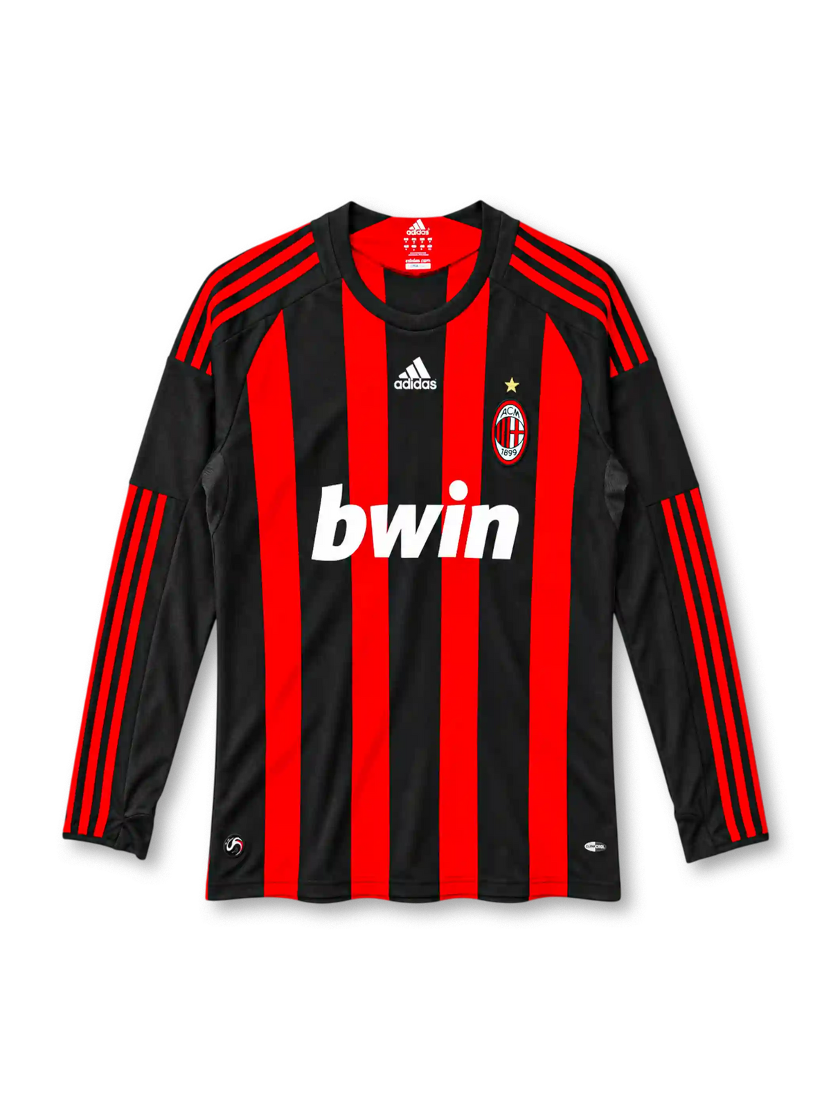 AC Milan 2008-09 long-sleeve home jersey in red and black stripes with bwin sponsor