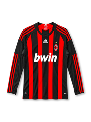 AC Milan 2008-09 long-sleeve home jersey in red and black stripes with bwin sponsor