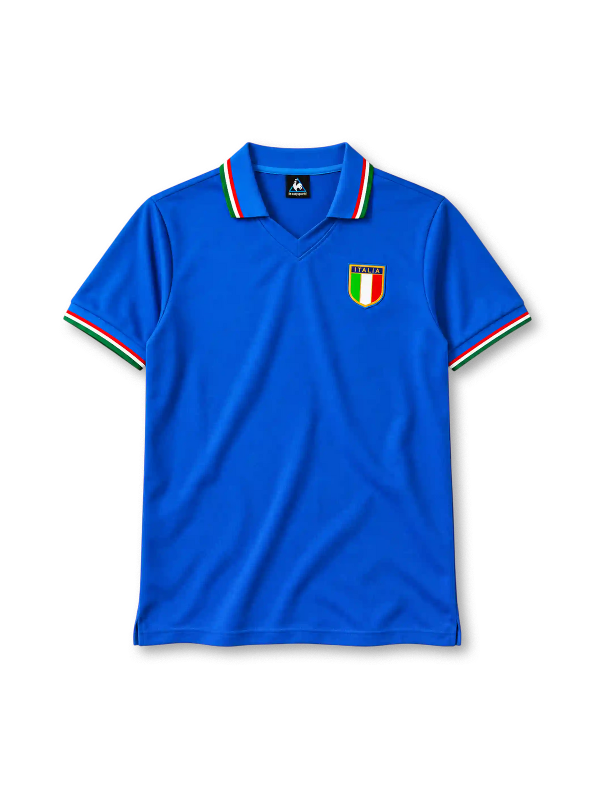 Italy 1982 home jersey in blue with tricolor trim and Italia shield crest