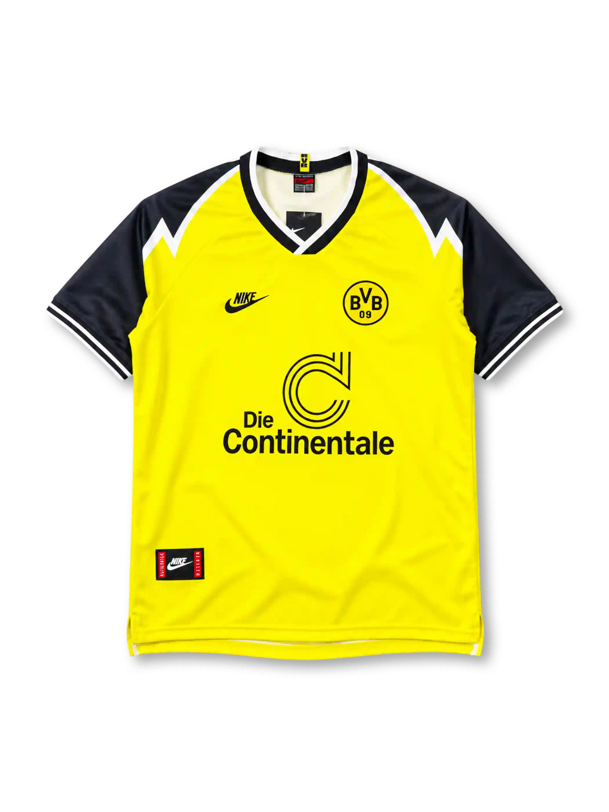 Borussia Dortmund 1995-96 home jersey in yellow with Die Continentale sponsor and zigzag shoulders