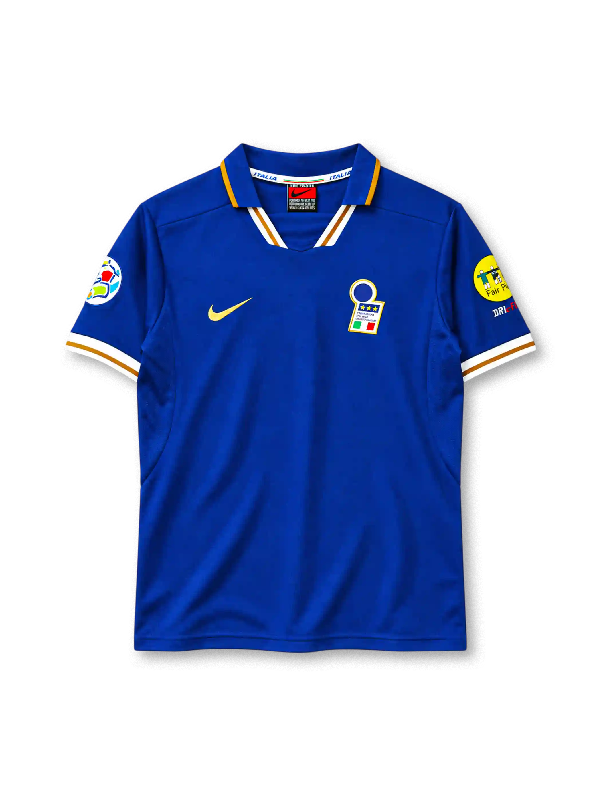 Italy 1996 home jersey in blue with gold trim and FIGC crest